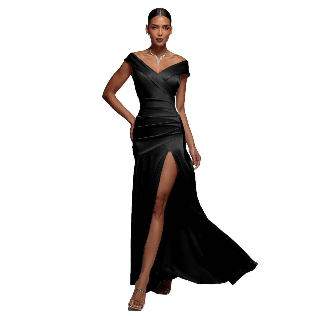 Image of Satinkleid Wickelkleid Frauen Goddiva Maxi