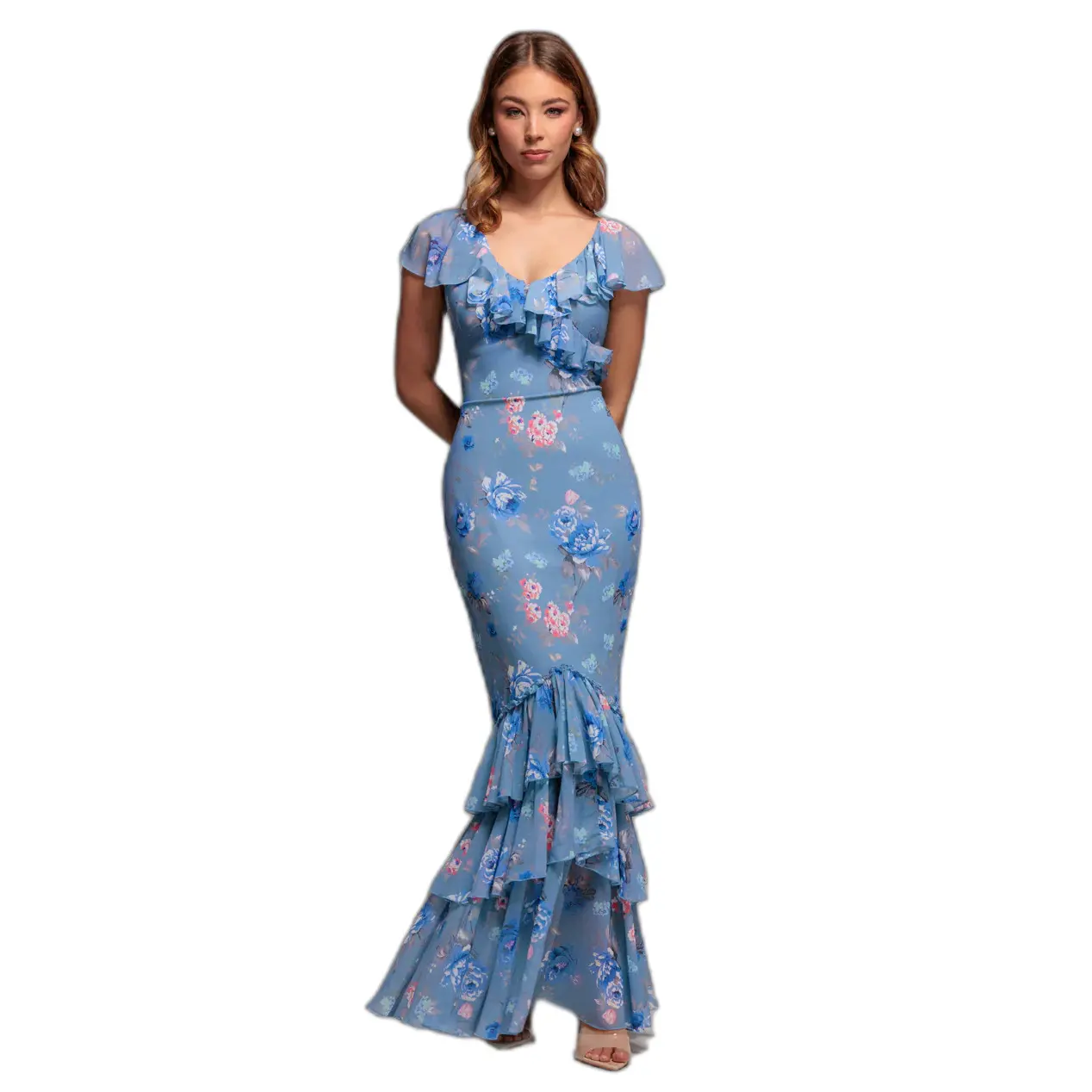 Image of Damen Blütenmuster Chiffon Kleid Goddiva