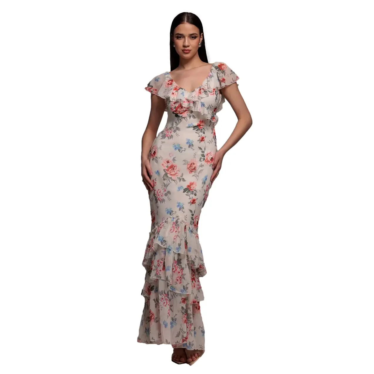 Floral Print Chiffon Dress Women Goddiva