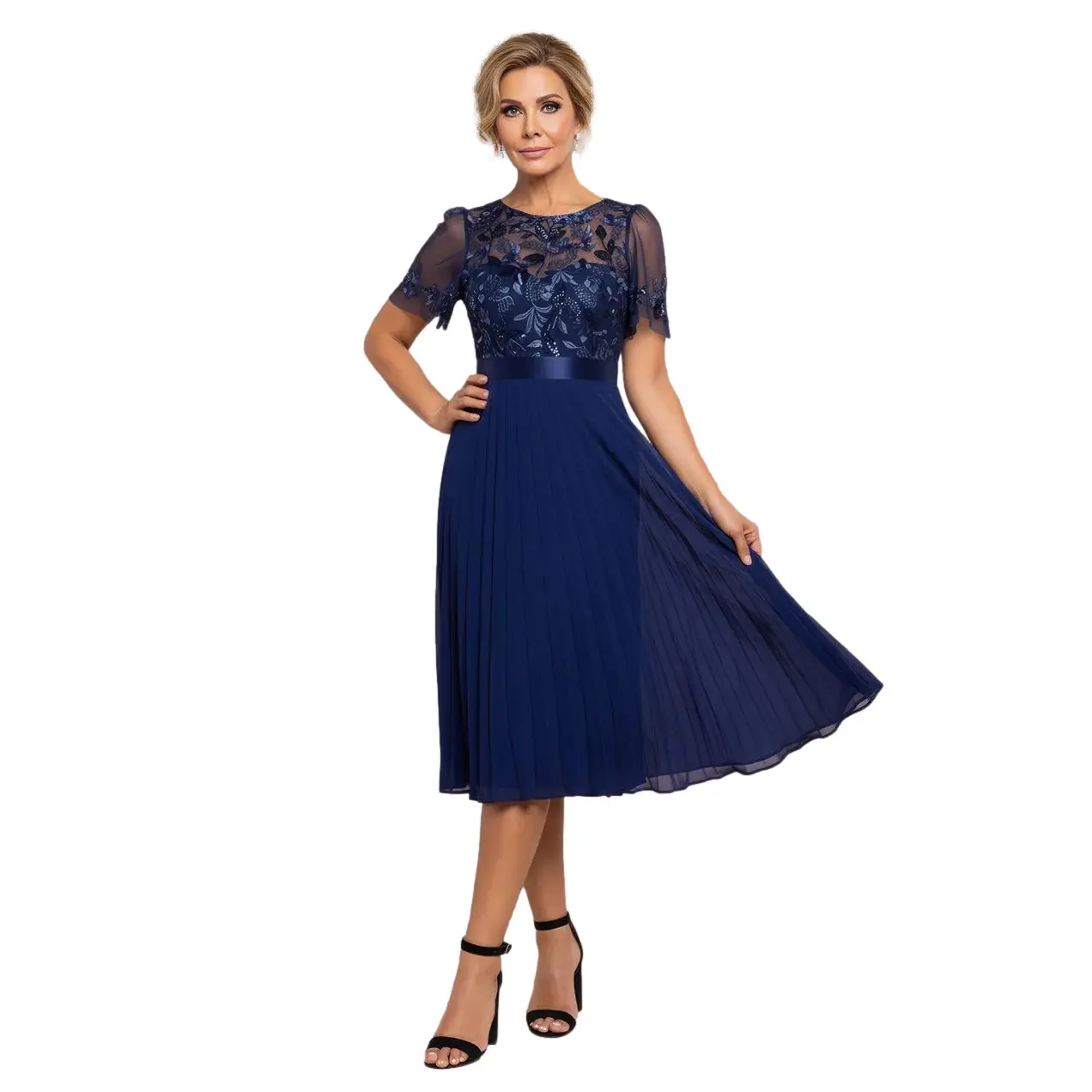 Vestito a pieghe da donna  Top Chiffon Midi