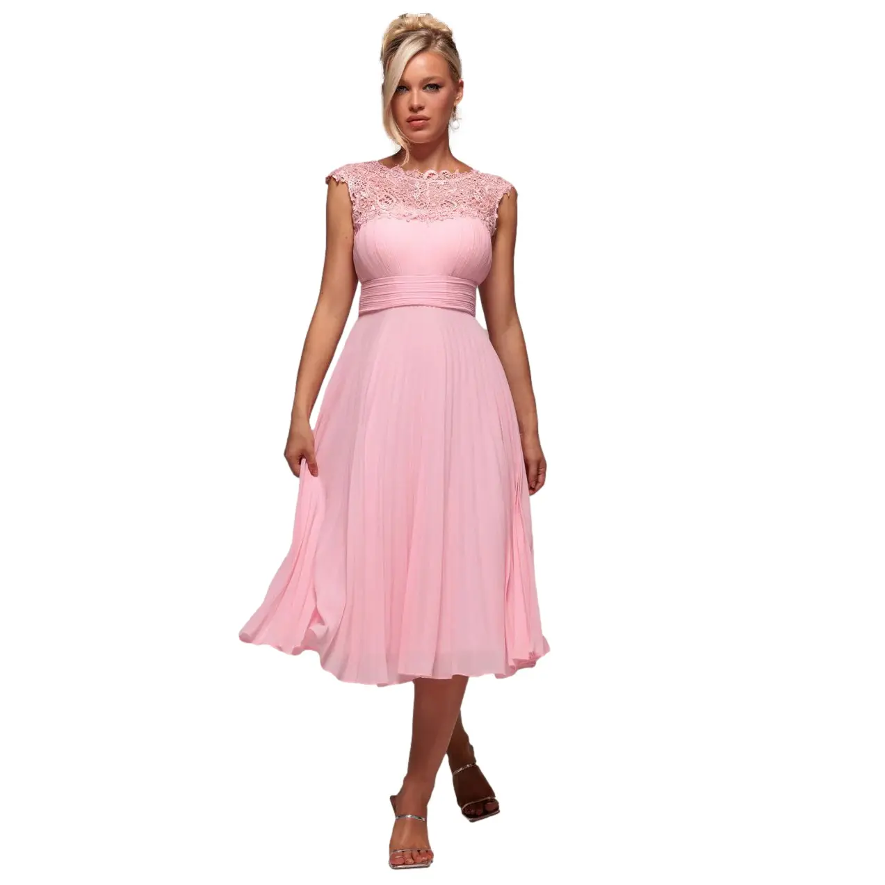 Pleated dress for women Goddiva Crochet Midi