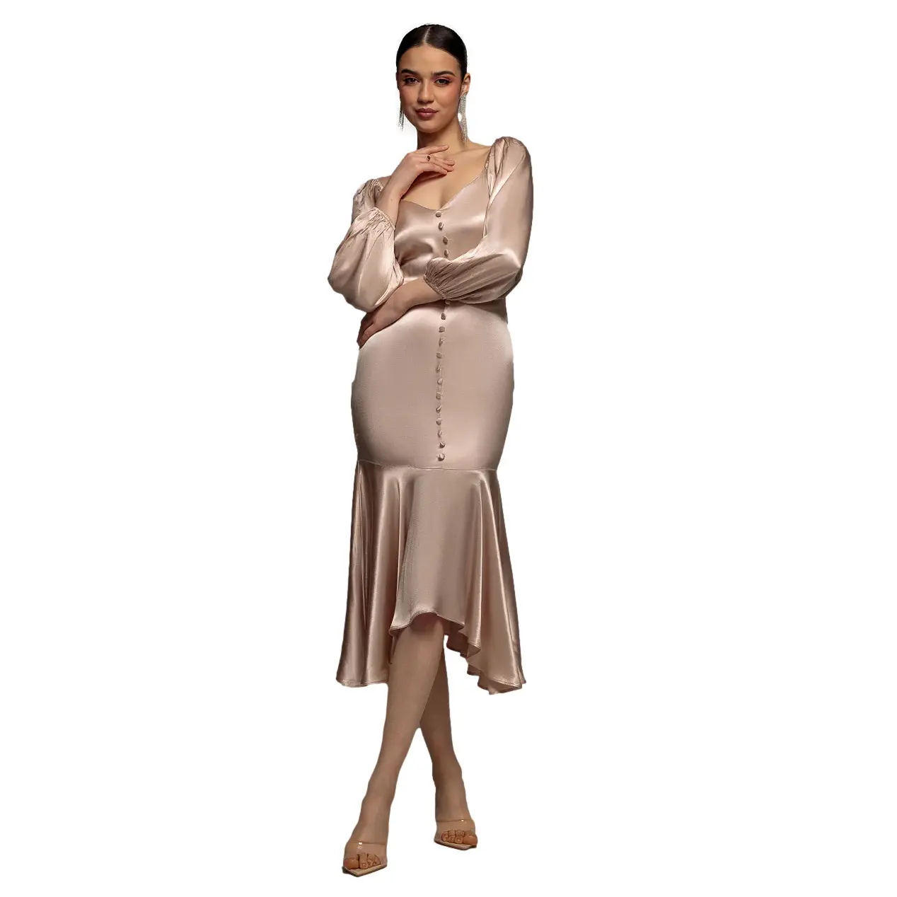 Image of Asymmetrisches Satin-Kleid Damen Goddiva Viscose