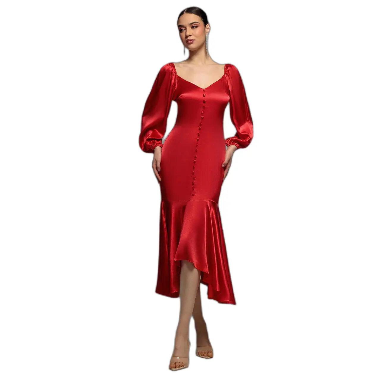 Asymmetrisches Satin-Kleid Damen Goddiva Viscose