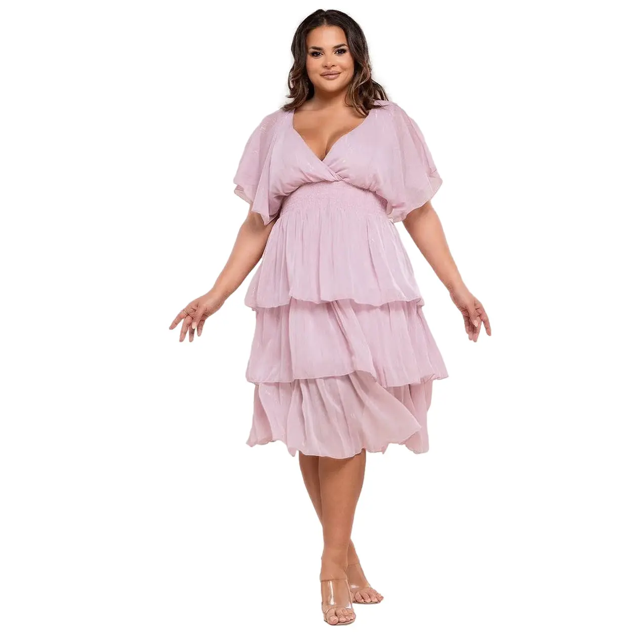 Abito aderente midi con volant in mussola di lurex unita donna