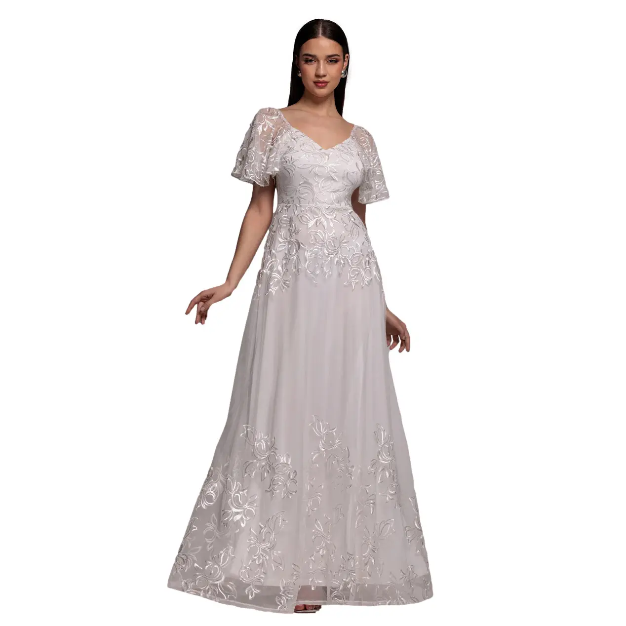 Embroidered Lace Dress Women Goddiva Maxi