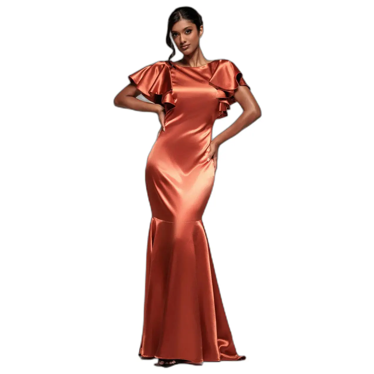 Robe maxi sirène maniche a farfalla in satin donna