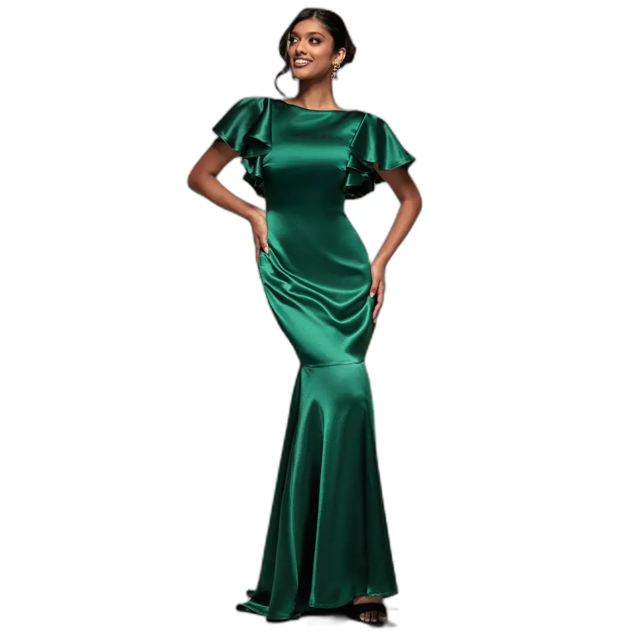 Robe maxi sirène maniche a farfalla in satin donna