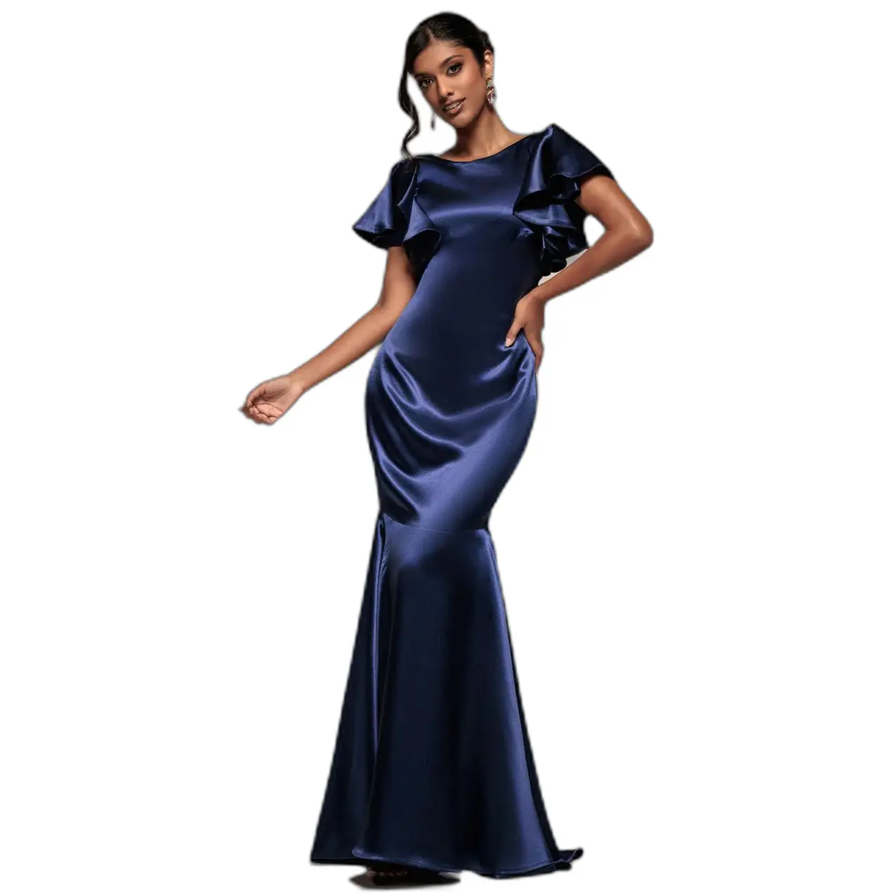 Robe maxi sirène maniche a farfalla in satin donna