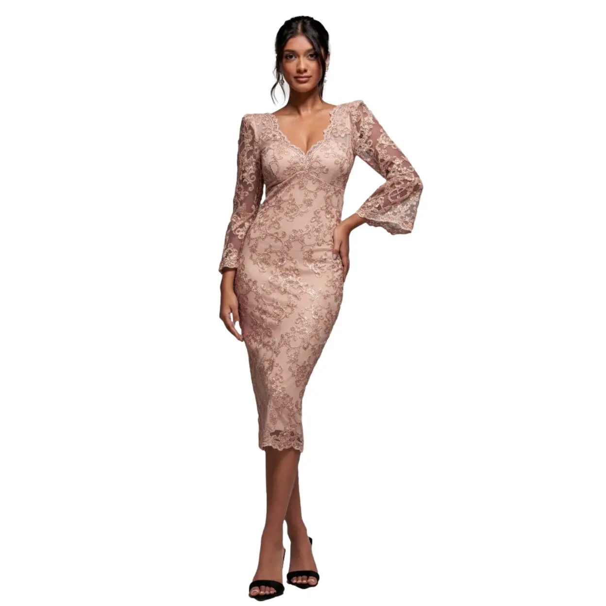 Lace Scalloped Sequin Dress Women Goddiva Midi