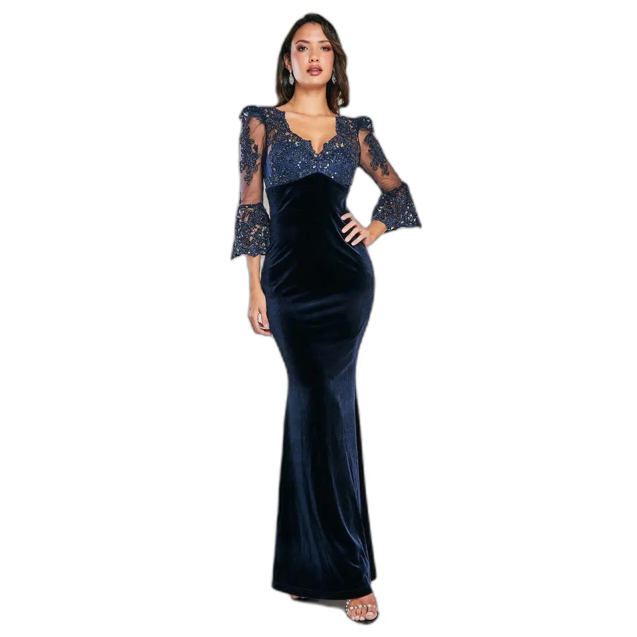 Robe attill&eacute;e in pizzo festonato donna