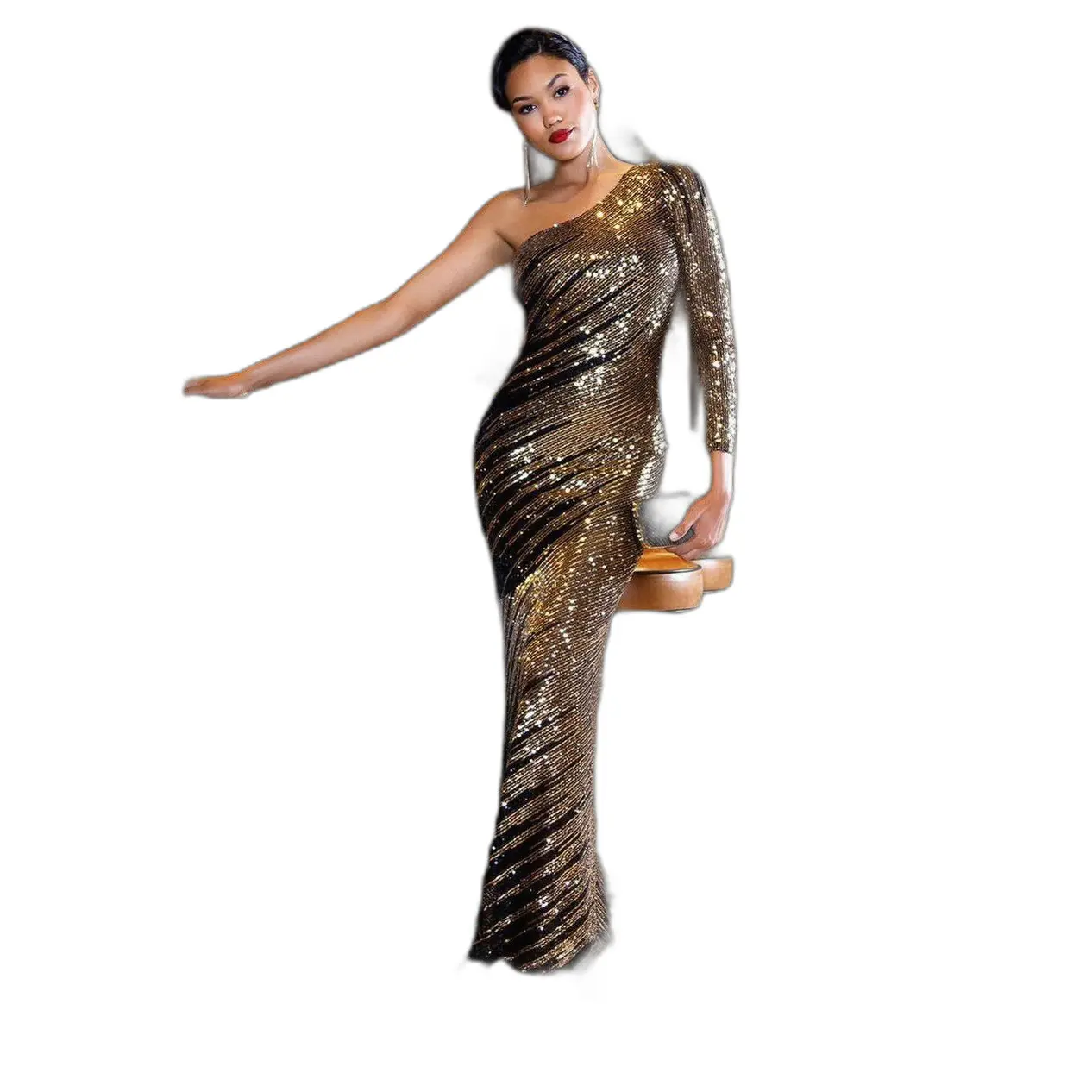 Robe moulante asymmetrica a paillettes donna