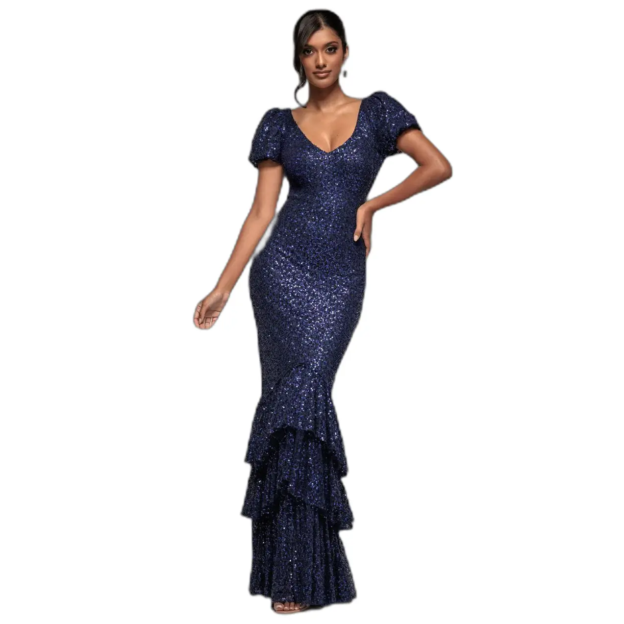 Image of Figurbetontes Kleid mit Ballonärmel und Saum Damen Goddiva