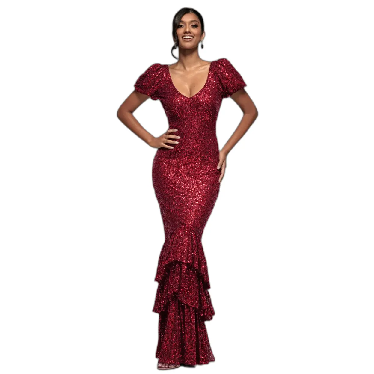 Figurbetontes Kleid mit Ballonärmel und Saum Damen Goddiva