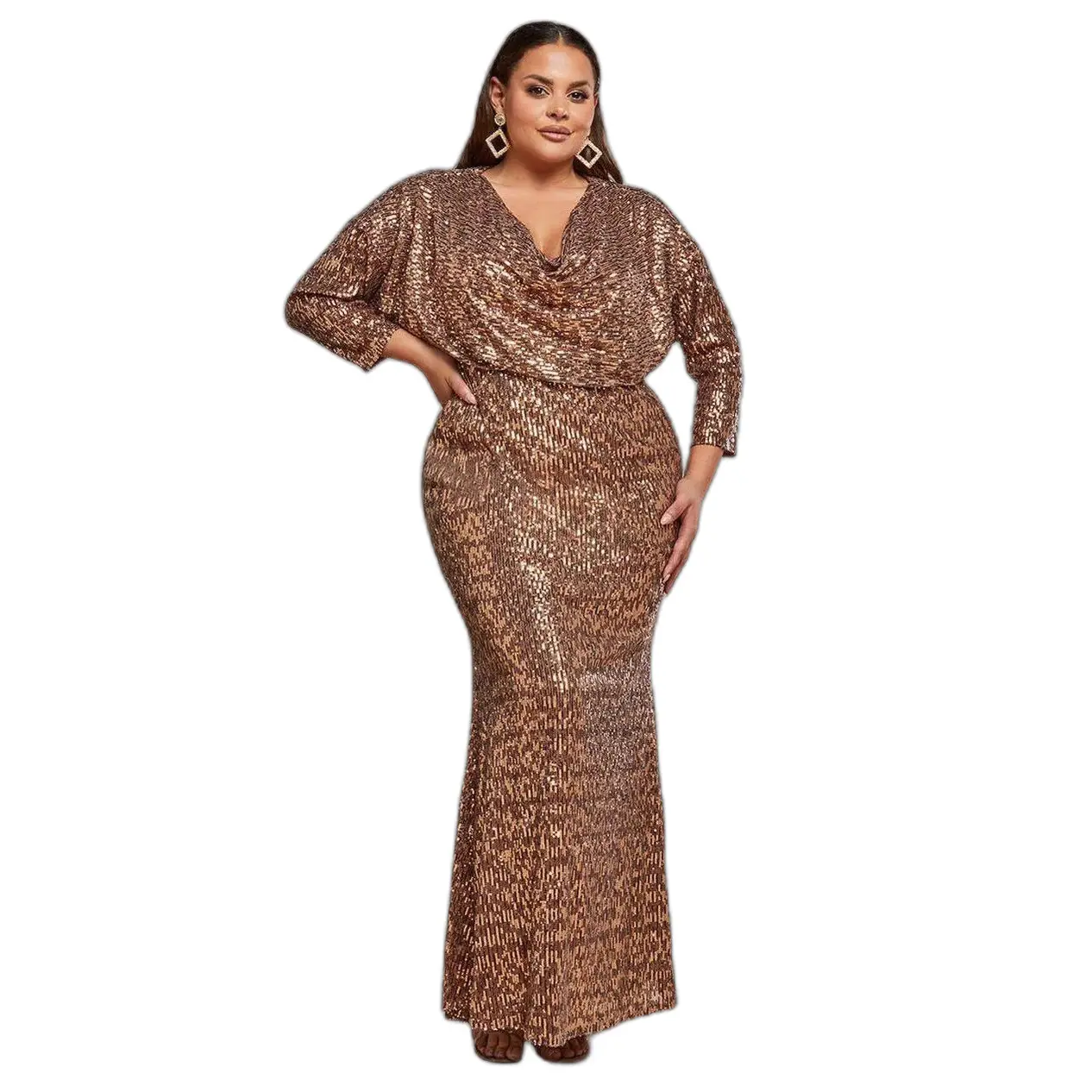 Robe moulante a scollo a V con paillettes donna