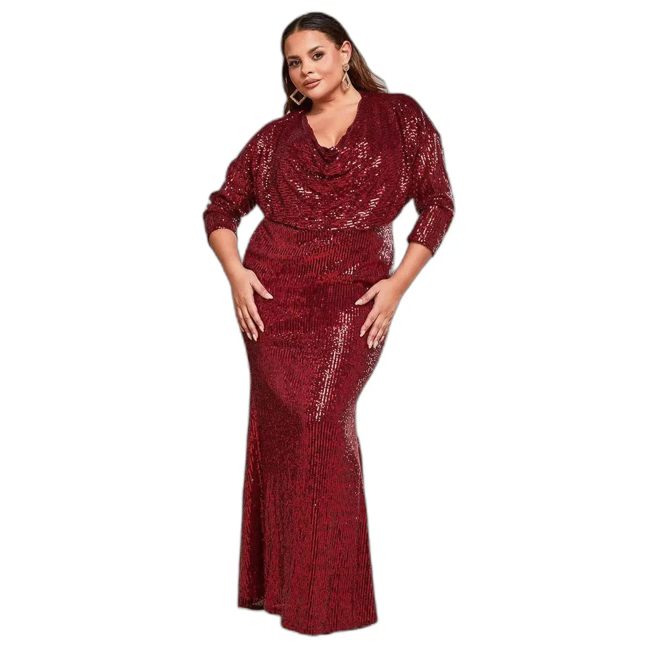 Robe moulante a scollo a V con paillettes donna