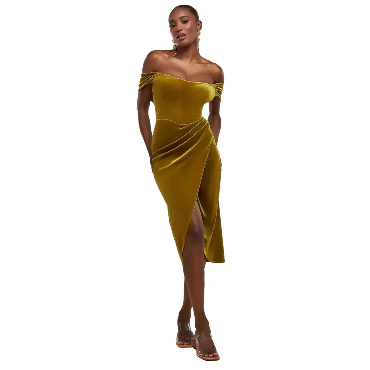 Wrap dress for women Goddiva Draped Shoulder Midi