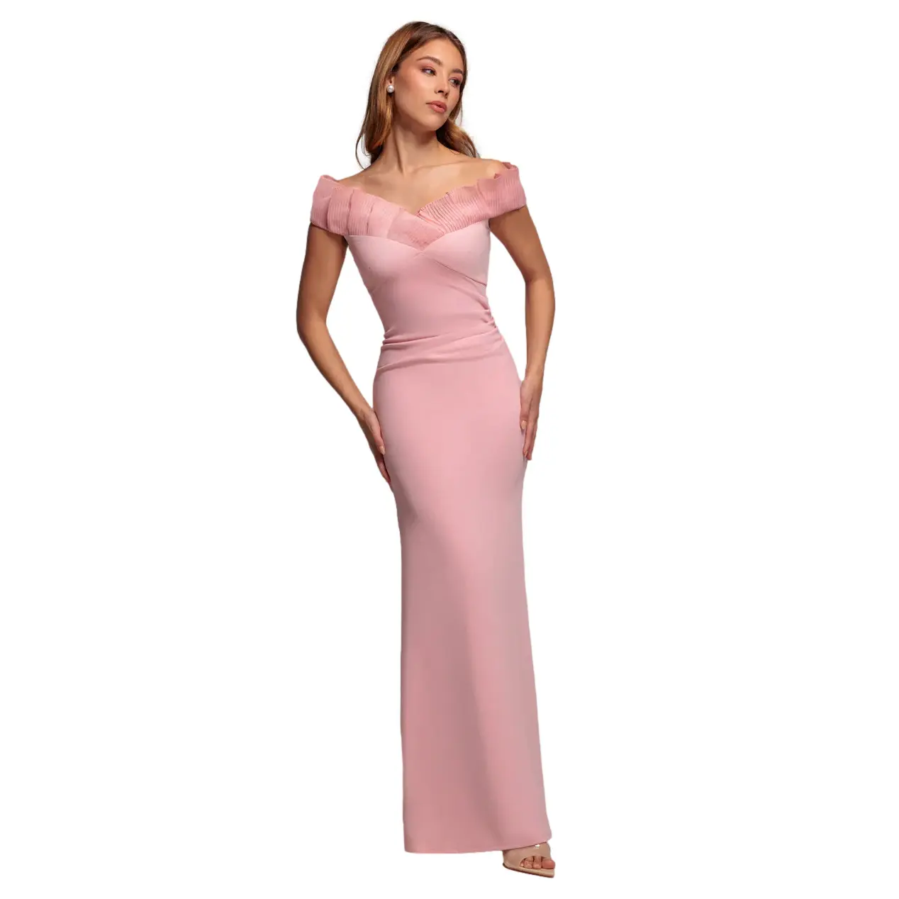 Image of Eng anliegendes Kleid für Damen Goddiva Bardot Maxi