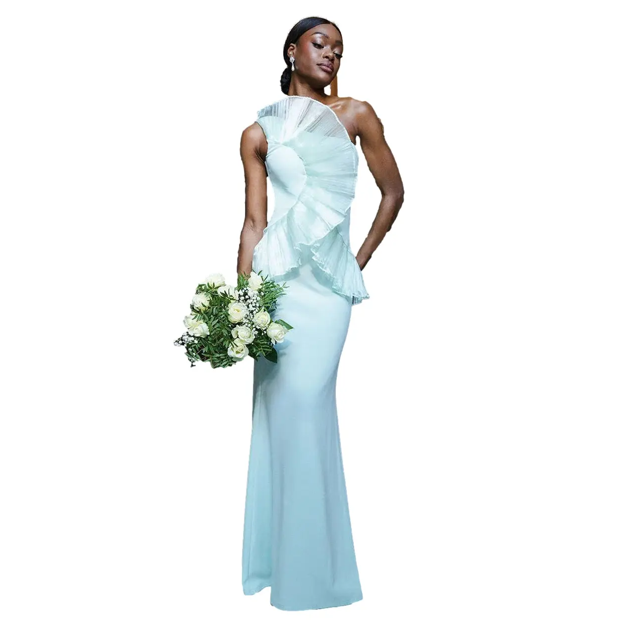 Asymmetrical Pleated Maxi Bodycon Dress Women Goddiva