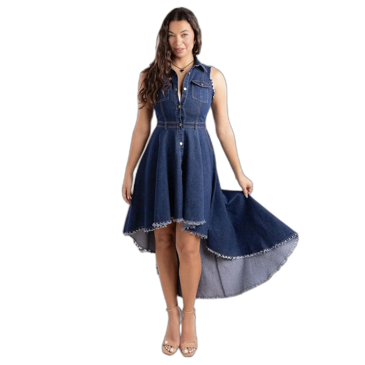 Women's denim dress Goddiva Midaxi