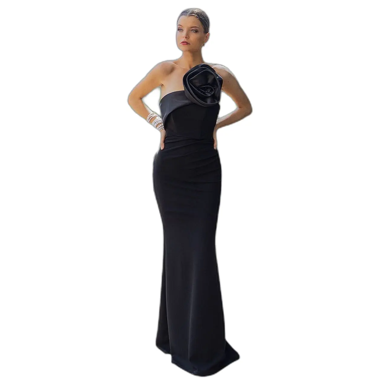 Robe moulante maxi con corsetto satinato donna  Scuba Crepe