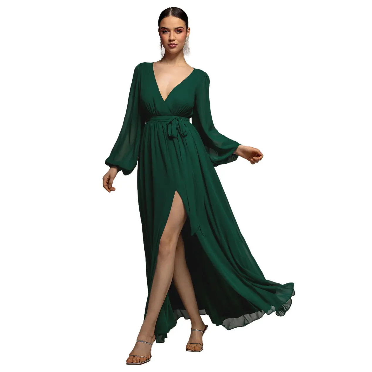 Image of Frauen Wickelkleid mit vorderem Schlitz Goddiva Maxi