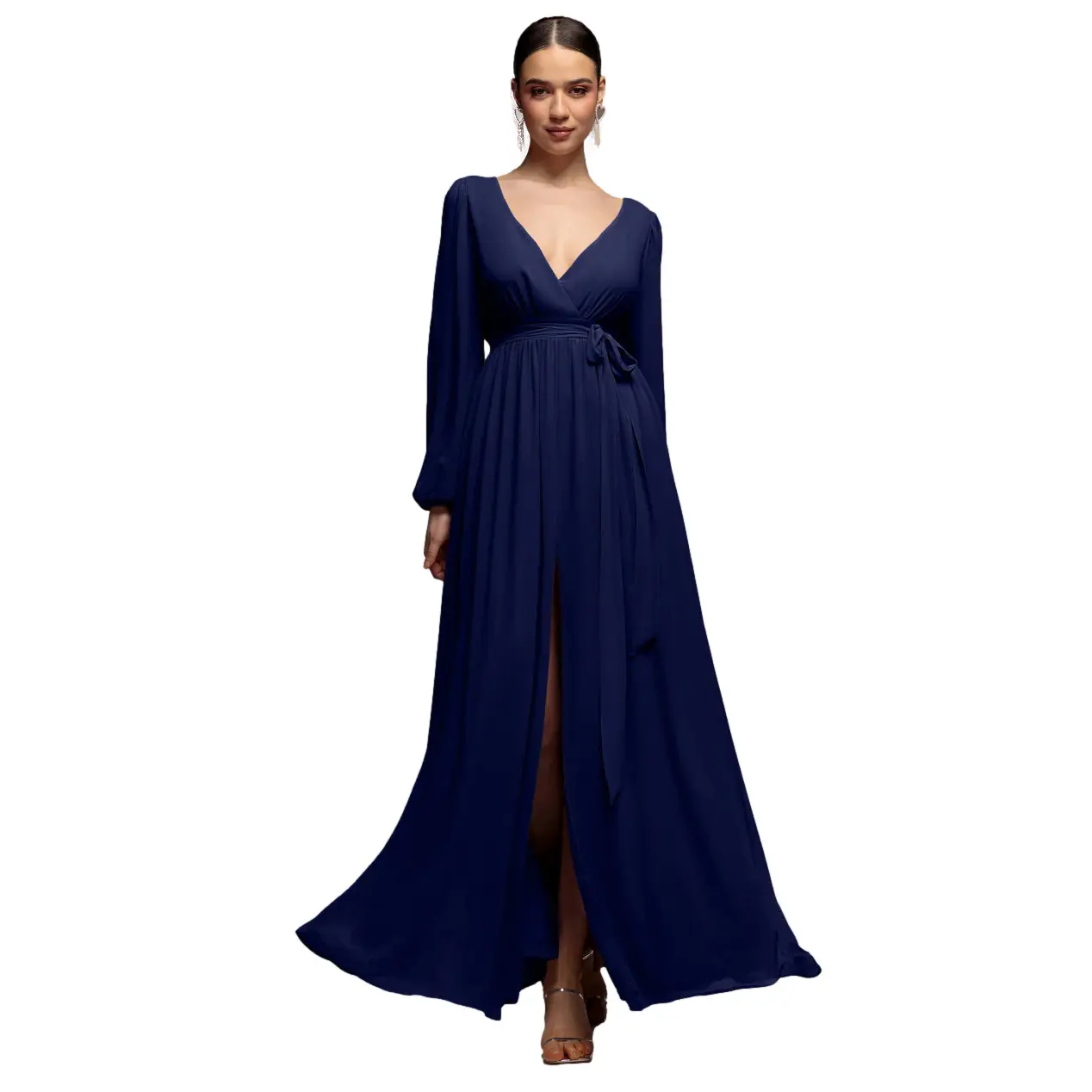 Long Split Front Durable Chiffon Wrap Dress Women Goddiva
