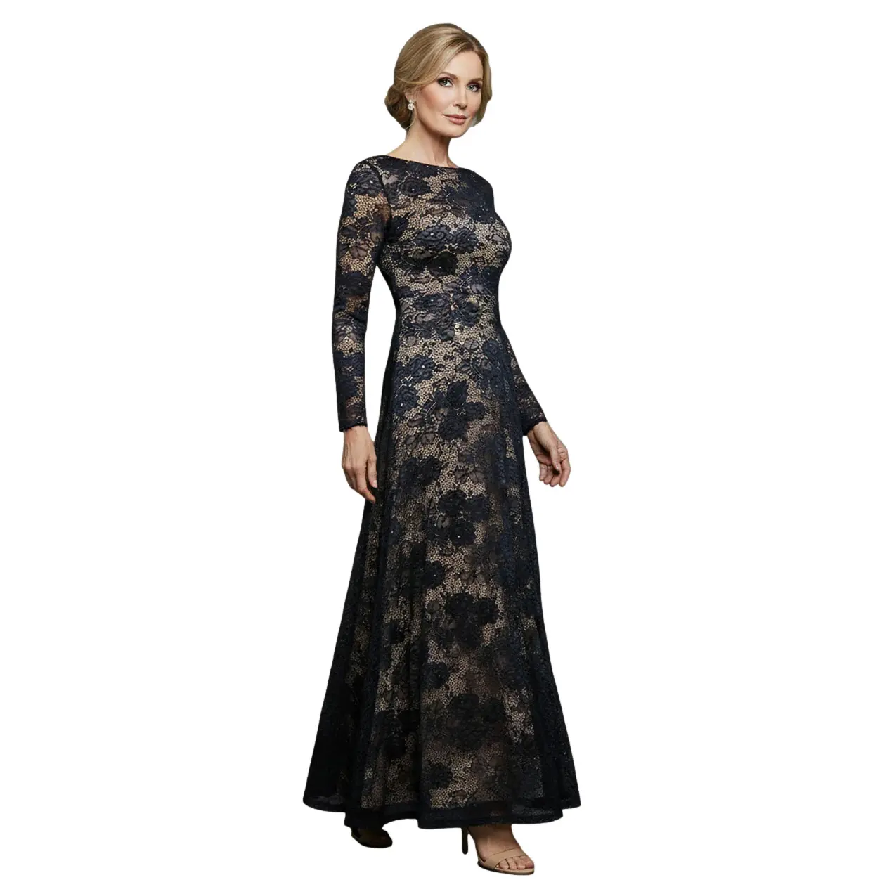 Abito lungo a trapezio in pizzo festonato donna