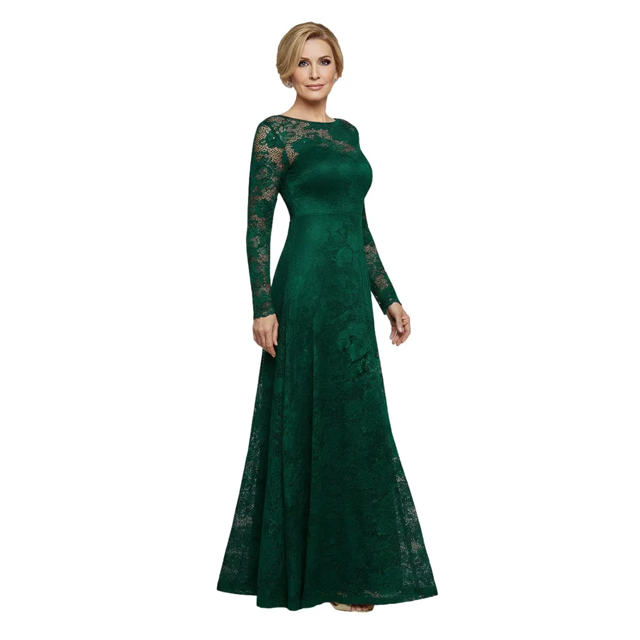 Image of Lange Spitzeneinsatz Etuikleid mit Wellenkante Damen Goddiva
