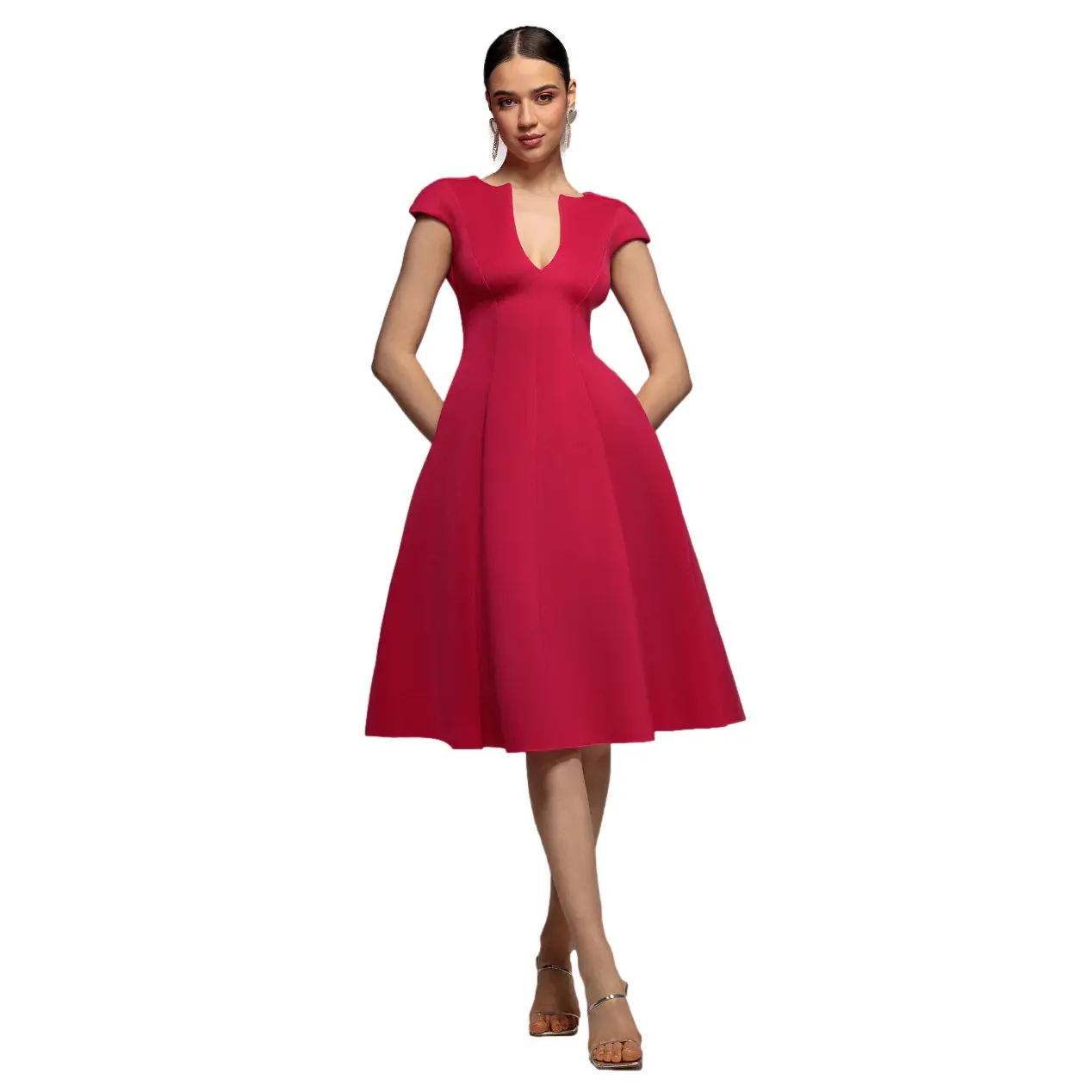 V-Neck A-Line Dress Women Goddiva