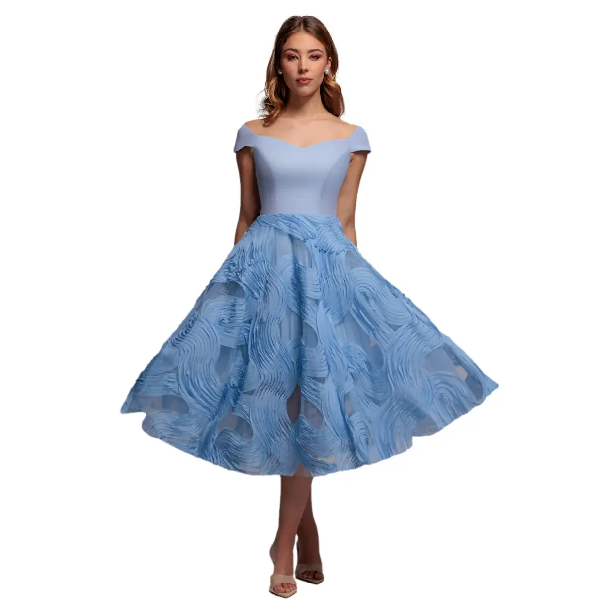 Image of Midi Kleid im A-Linien-Schnitt aus strukturierter Mousseline und Scuba für Damen Goddiva