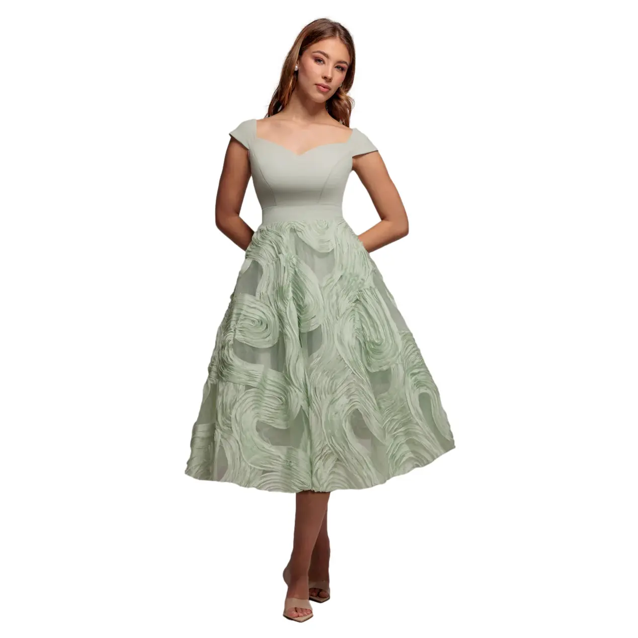 Midi Kleid im A-Linien-Schnitt aus strukturierter Mousseline und Scuba für Damen Goddiva