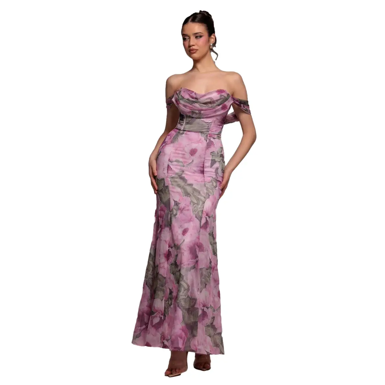 Image of Dame Jacquard Chiffon Kleid Goddiva Maxi