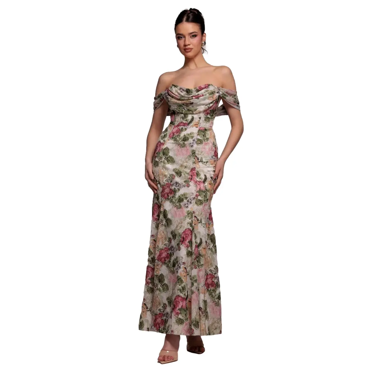 Image of Lange Chiffon Cowl Neck Kleid Damen Goddiva Maxi