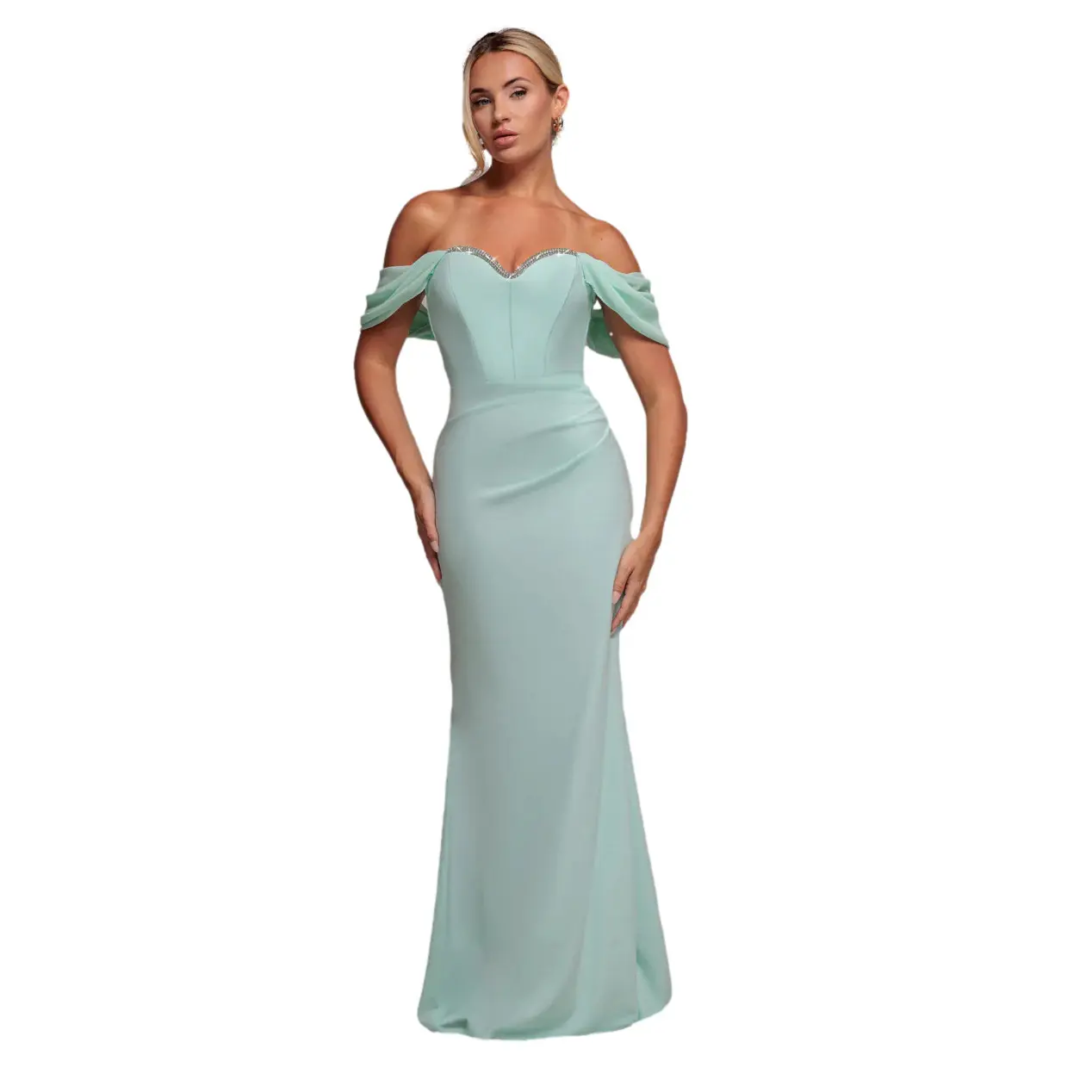 Image of Langarmkleid mit schulterfreien Trägern und drapierte Ärmel Damen Goddiva