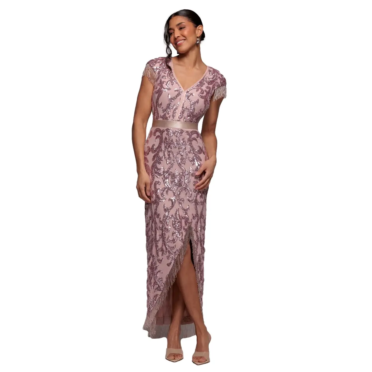 Women's dress Goddiva Sequin Tassel Midaxi