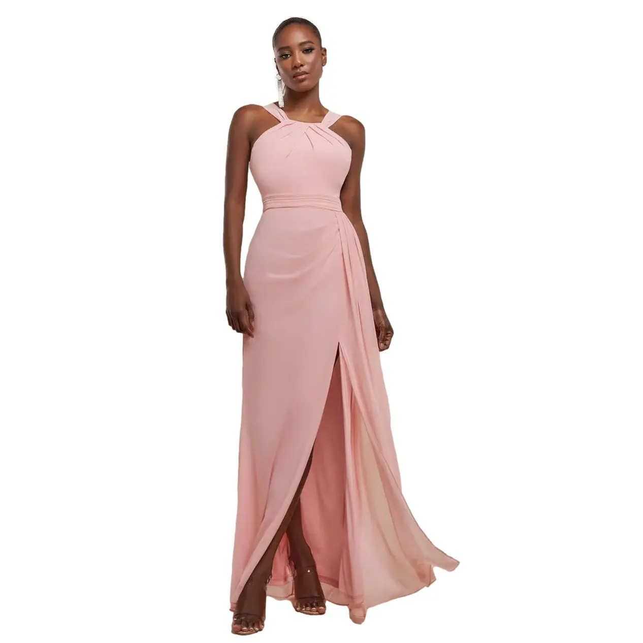 Image of Körperbetonte Kleid mit Rückenausschnitt und Schlitz Oberschenkel Damen Goddiva Maxi