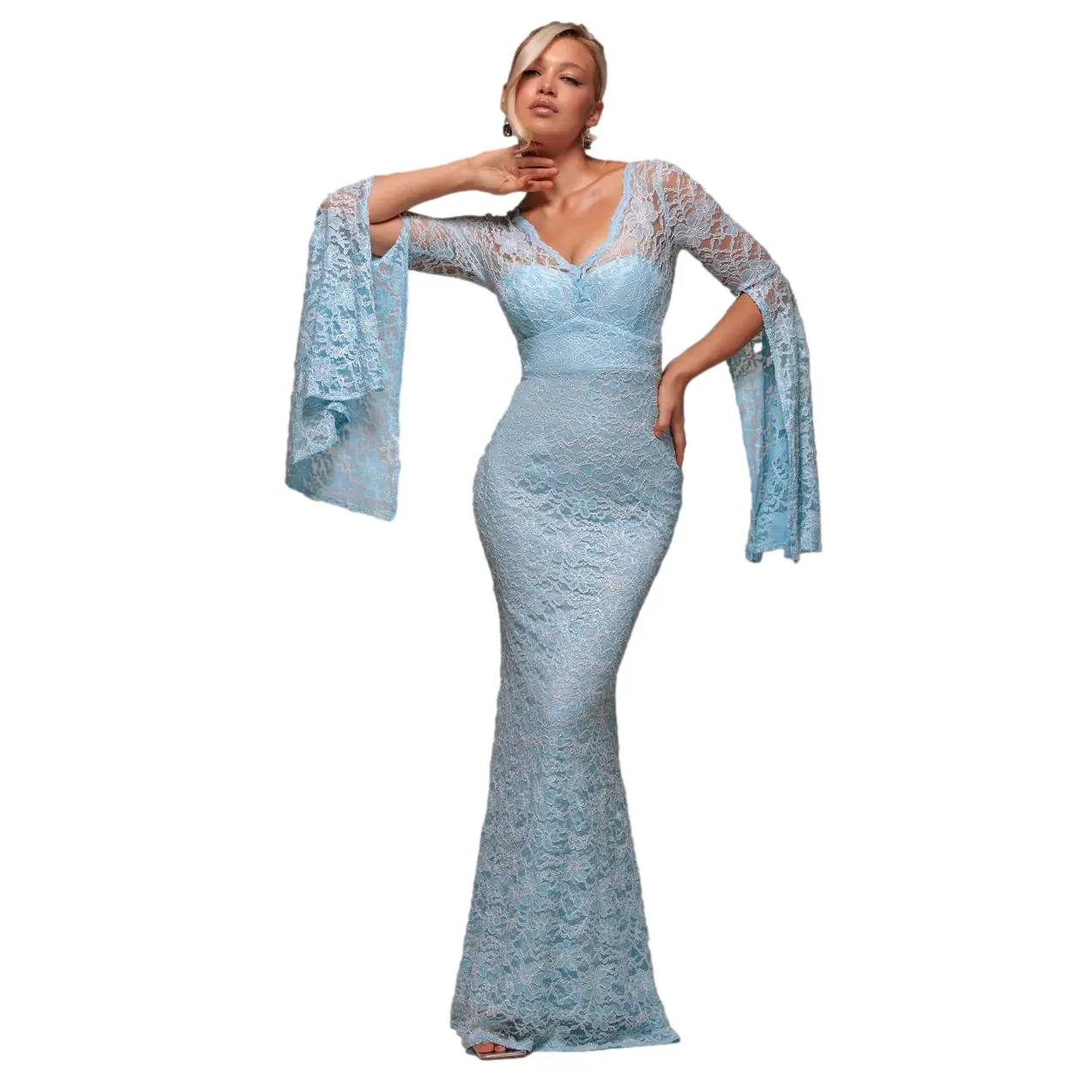Image of Cape-Ärmel Spitze Kleid Damen Goddiva