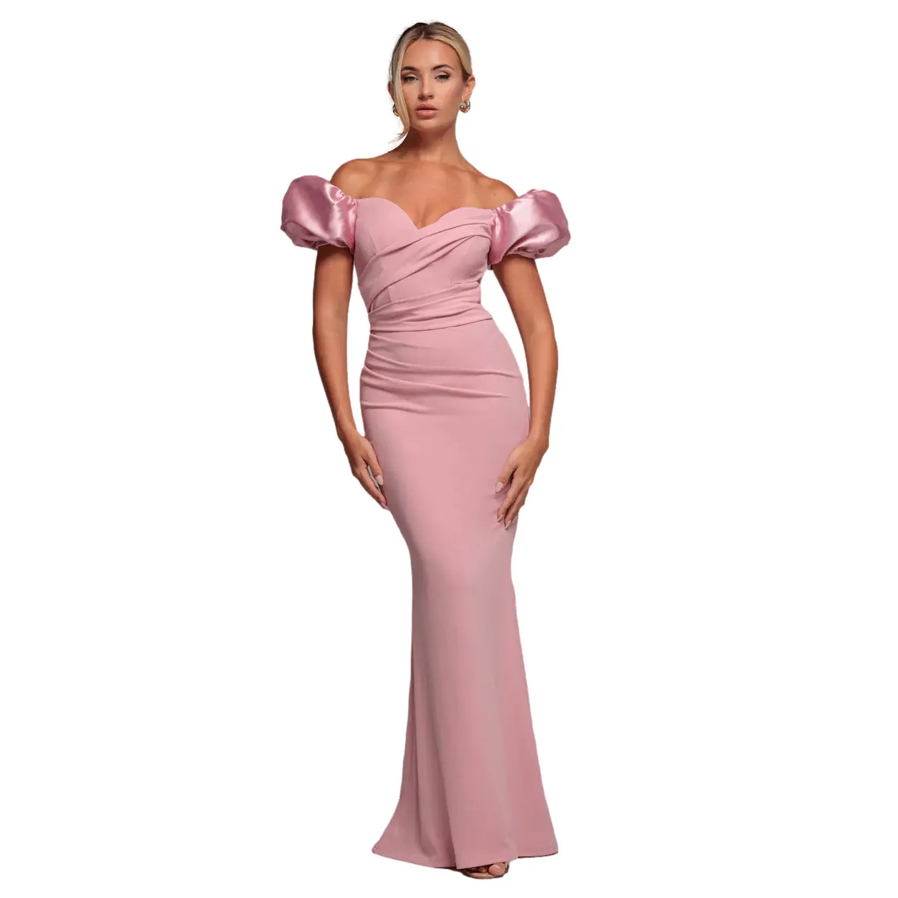 Rivestimento lungo in scuba con maniche a sbuffo in satin donna