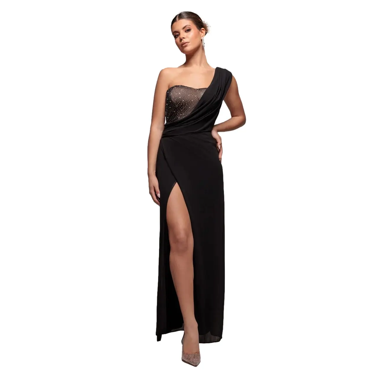 Image of Maxi Asymmetrisches Wickelkleid aus Chiffon Damen Goddiva