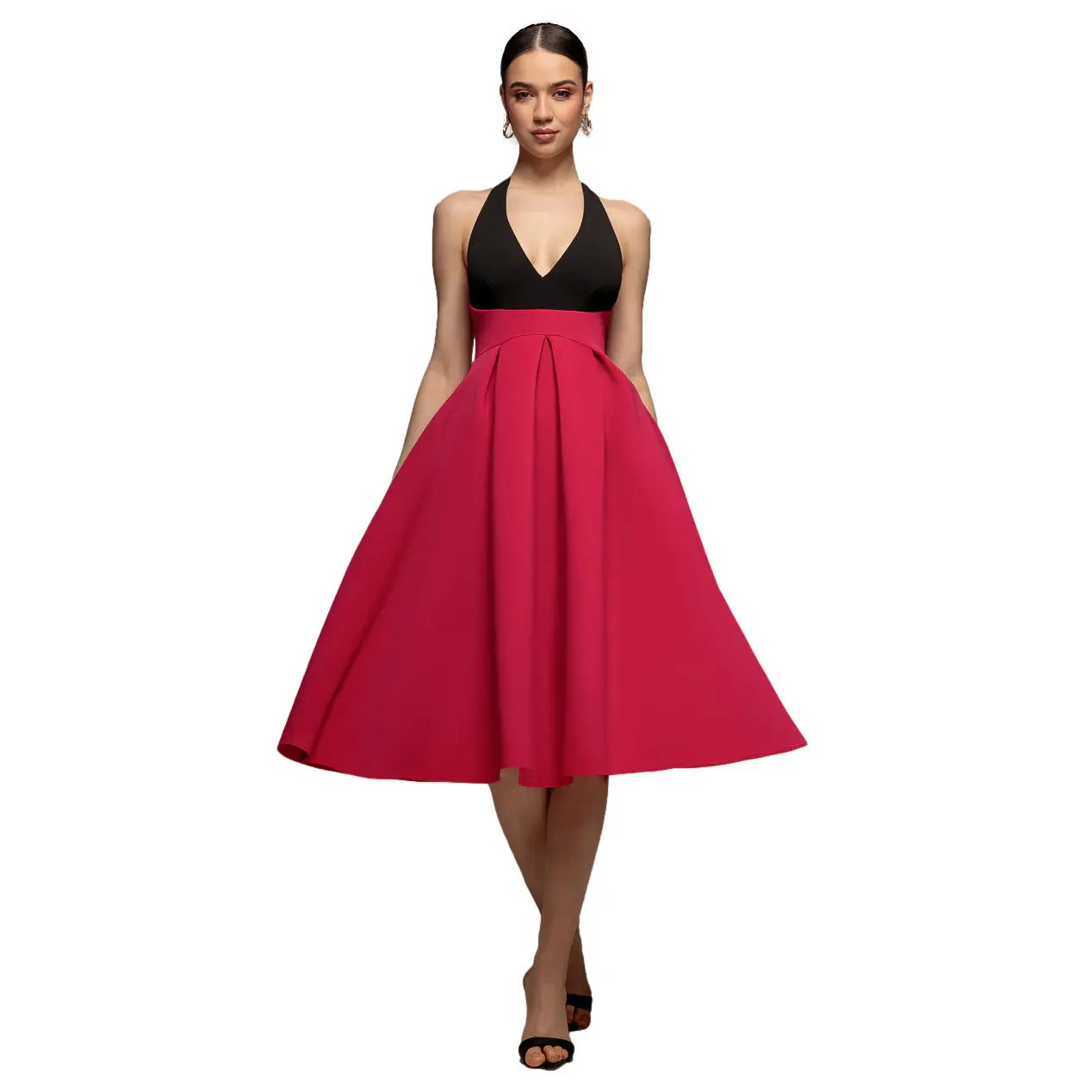 Abito con colletto all'americana contrastato donna