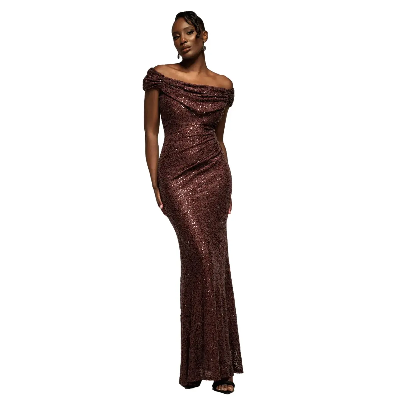 Goddiva Women's Marron Maxi Dress Iridescent Sequin Cowl