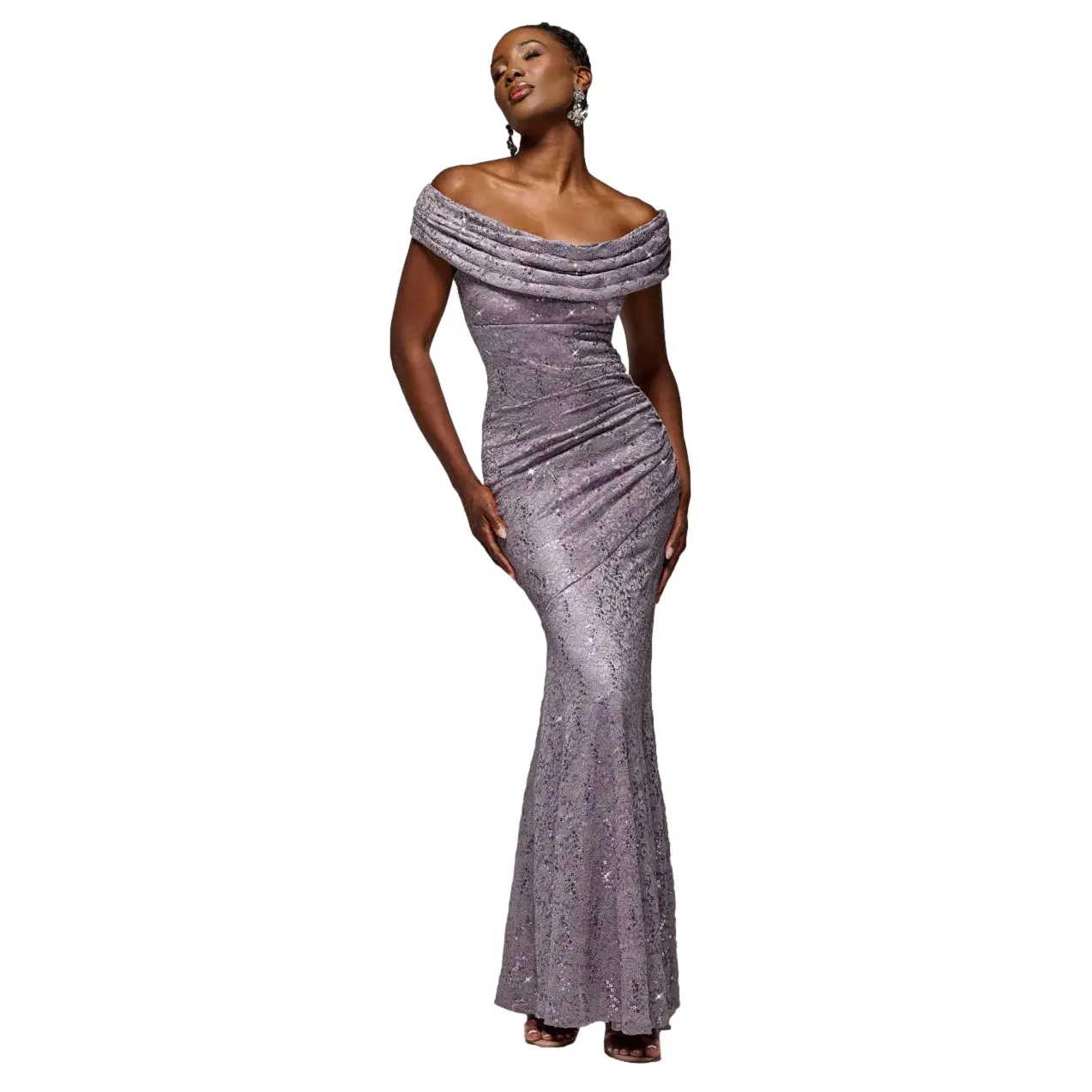 Sequined Lace Dress with Cowl Neck for Women Goddiva