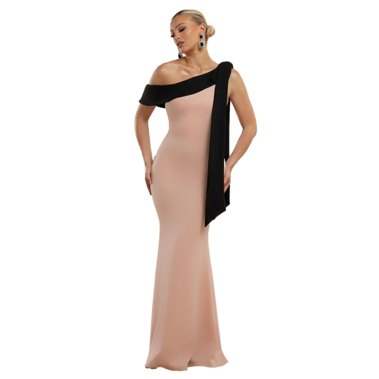 Asymmetrical Maxi Bodycon Dress with Contrast Knot Women Goddiva