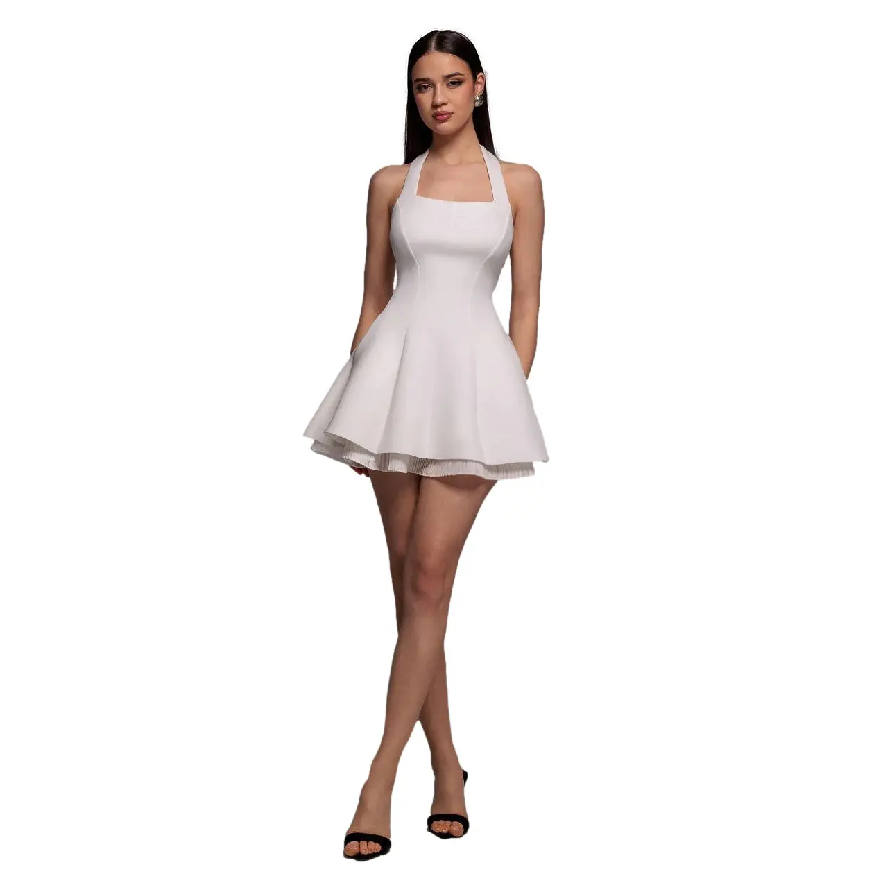 Mini Backless Ruffle T-Shirt Dress with Organza Bow Women Goddiva