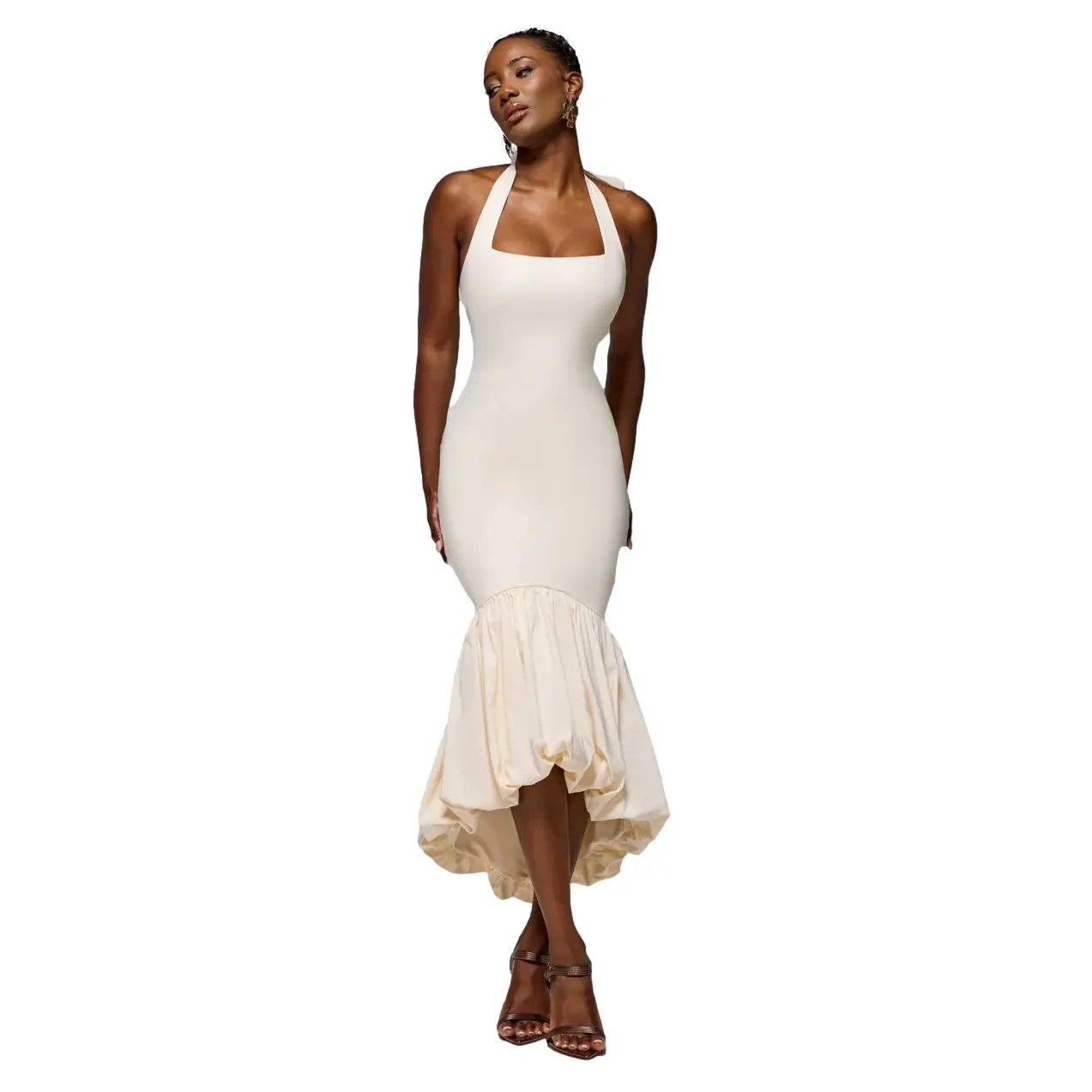 Image of Rückenbetonte Robe mit Puffsaum Damen Goddiva Midaxi