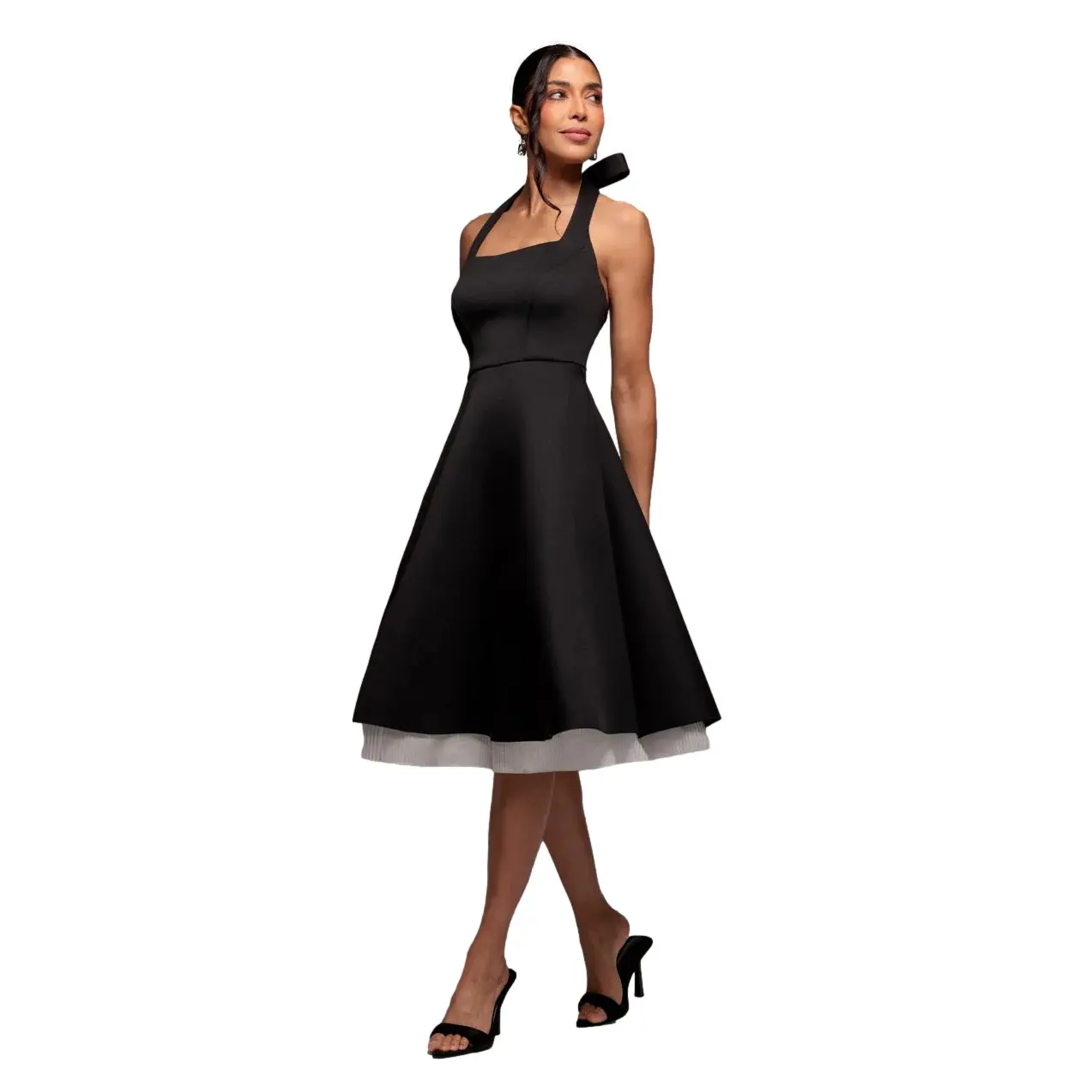 Image of Rückenfreies Volantkleid mit Schleife Damen Goddiva Contrast Organza