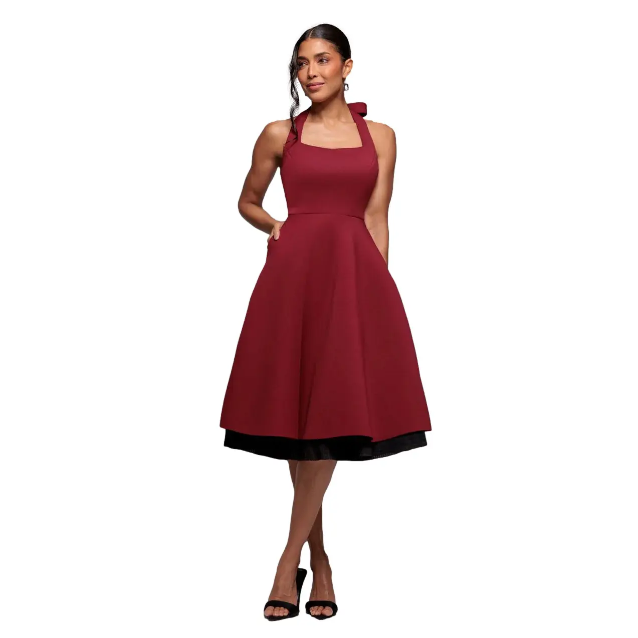 Sleeveless Ruffle Dress with Bow Women Goddiva Contrast Organza