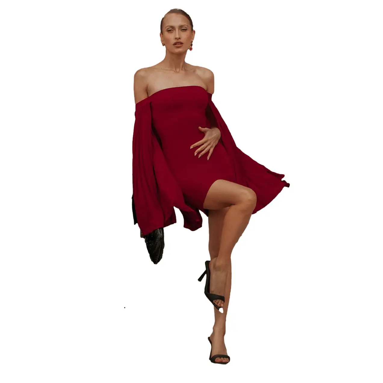 Short Bustier Dress with Pleated Chiffon Cape Women's Goddiva