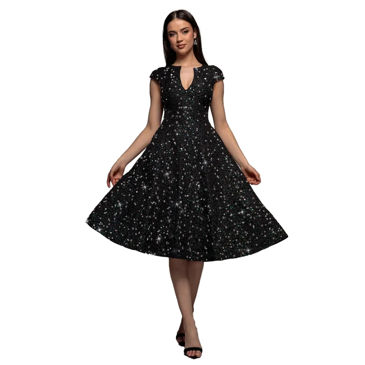 Vestito trapezio in jacquard donna  Midi
