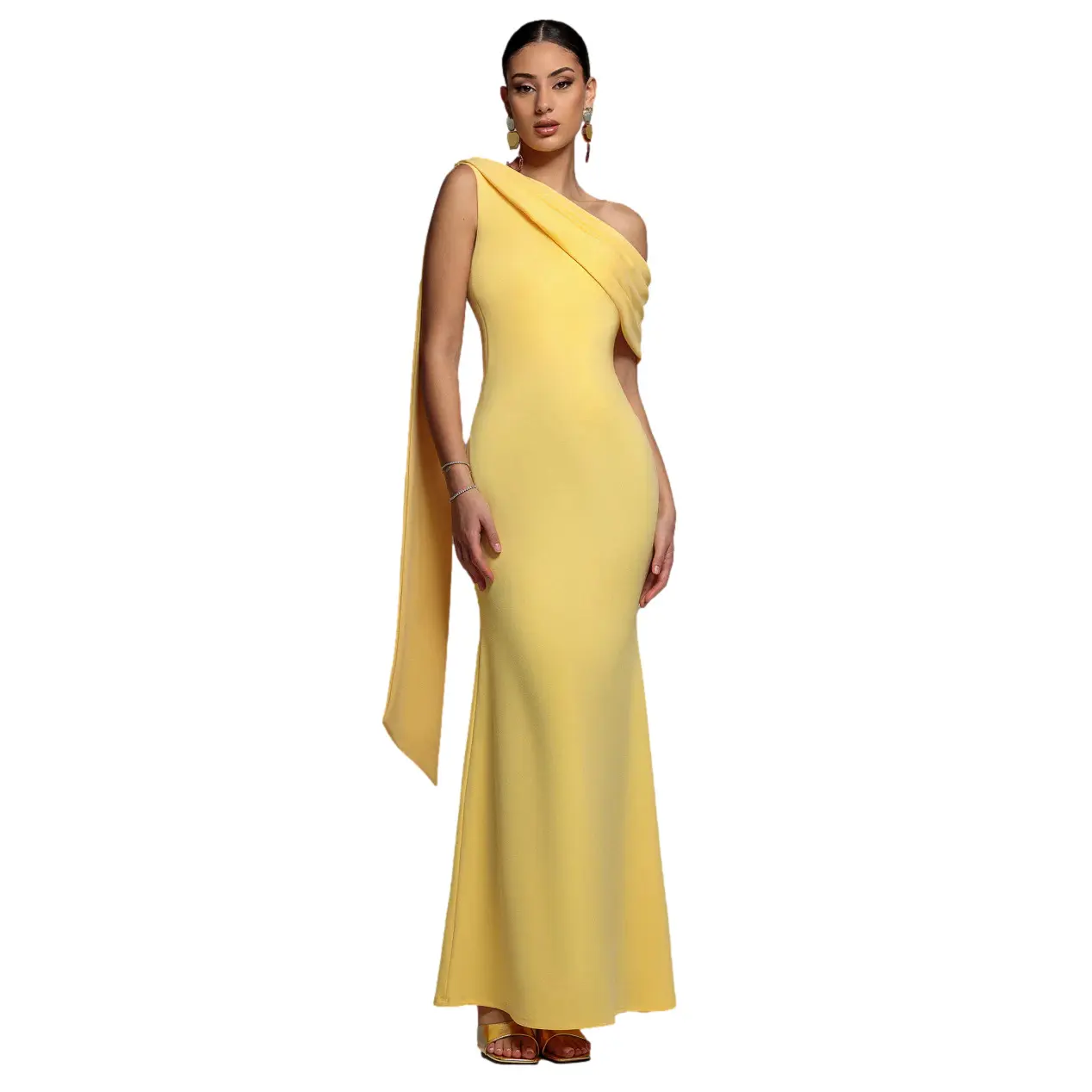 Image of Asymmetrisches Bardot-Kleid Damen Goddiva Maxi